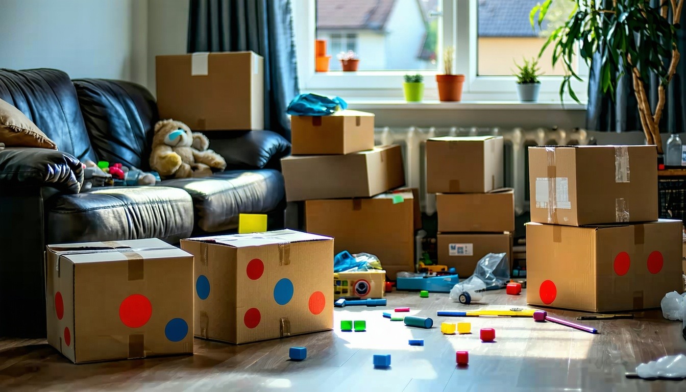 cluttered living room that shows over complication of a simple task